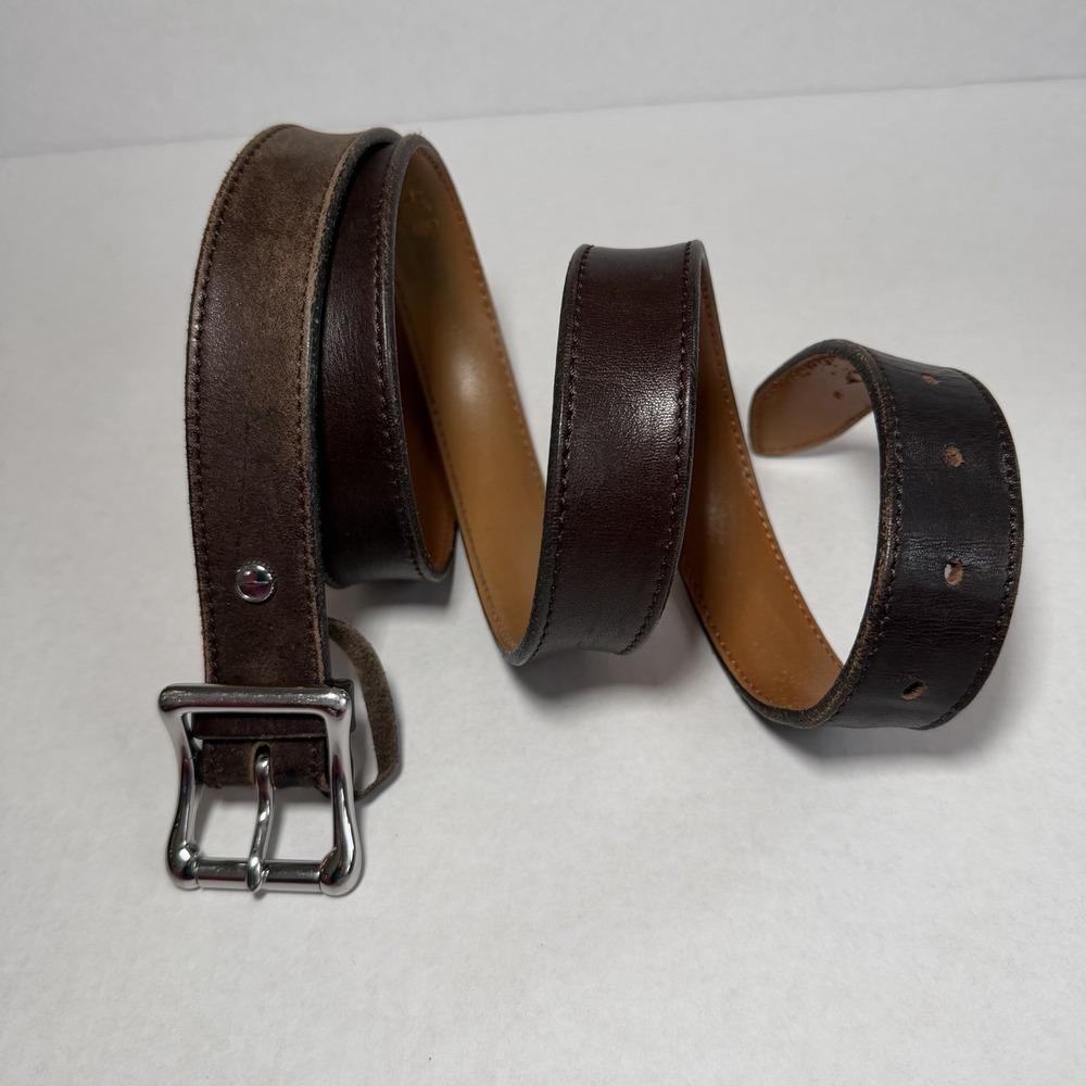 Shinola Detroit Leather Belt Men's 40 Concave Buckle‎ Dark Brown Office Coastal